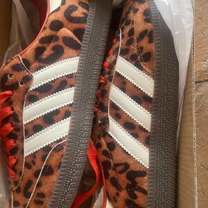 Adidas Leopard Print Sneakers with White Stripes